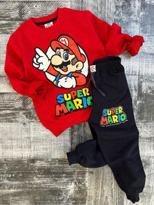 KIDS RED & BLACK SUPERMARIO 2 PC PANT SET