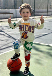 KIDS WHITE LAKERS BASKET LOGOS 2 PC PANT SET