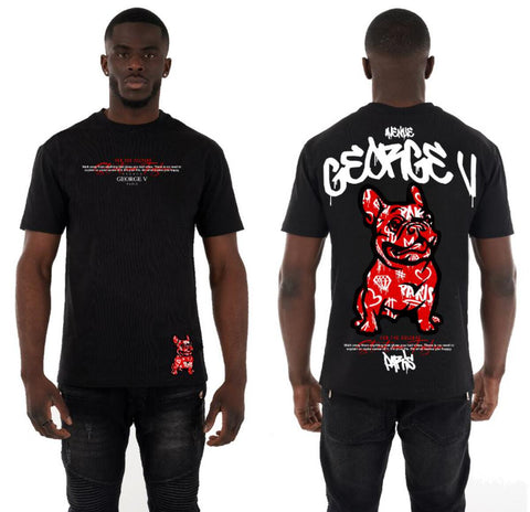 MEN BLACK GOREGE V RED GRAFFITTI DOG TSHIRT