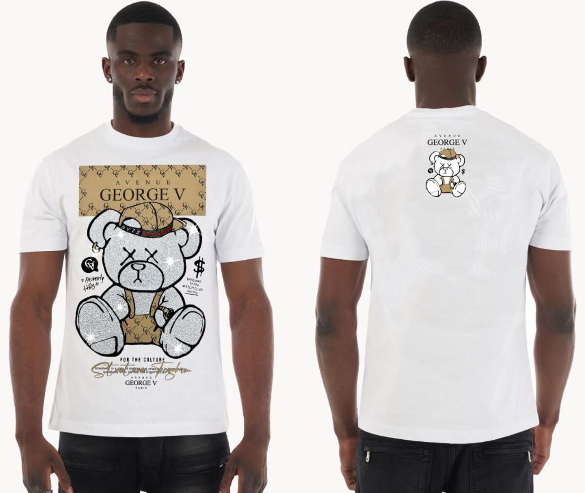 MEN WHITE GEORGE V STRASS GG TEDDY BEAR TSHIRT