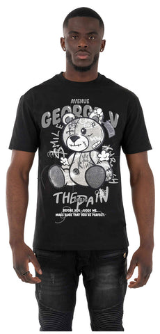 MEN BLACK / SILVER GEORGE V STRASS TEDDY BEAR TSHIRT