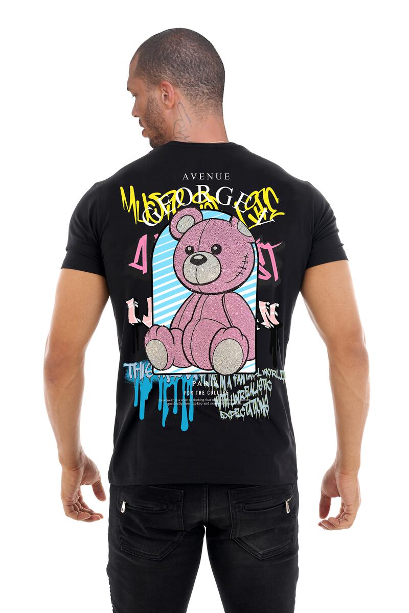 MEN BLACK GOREGE V PINK GRAFFITTI TEDDY BEAR TSHIRT