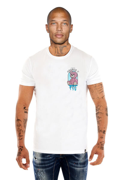 MEN WHITE GOREGE V PINK GRAFFITTI TEDDY BEAR TSHIRT