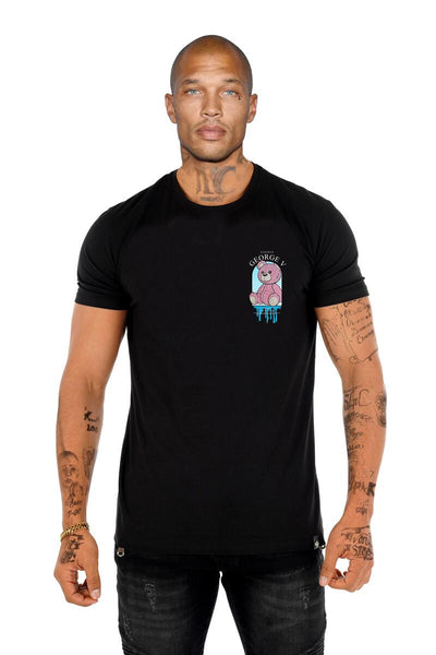 MEN BLACK GOREGE V PINK GRAFFITTI TEDDY BEAR TSHIRT