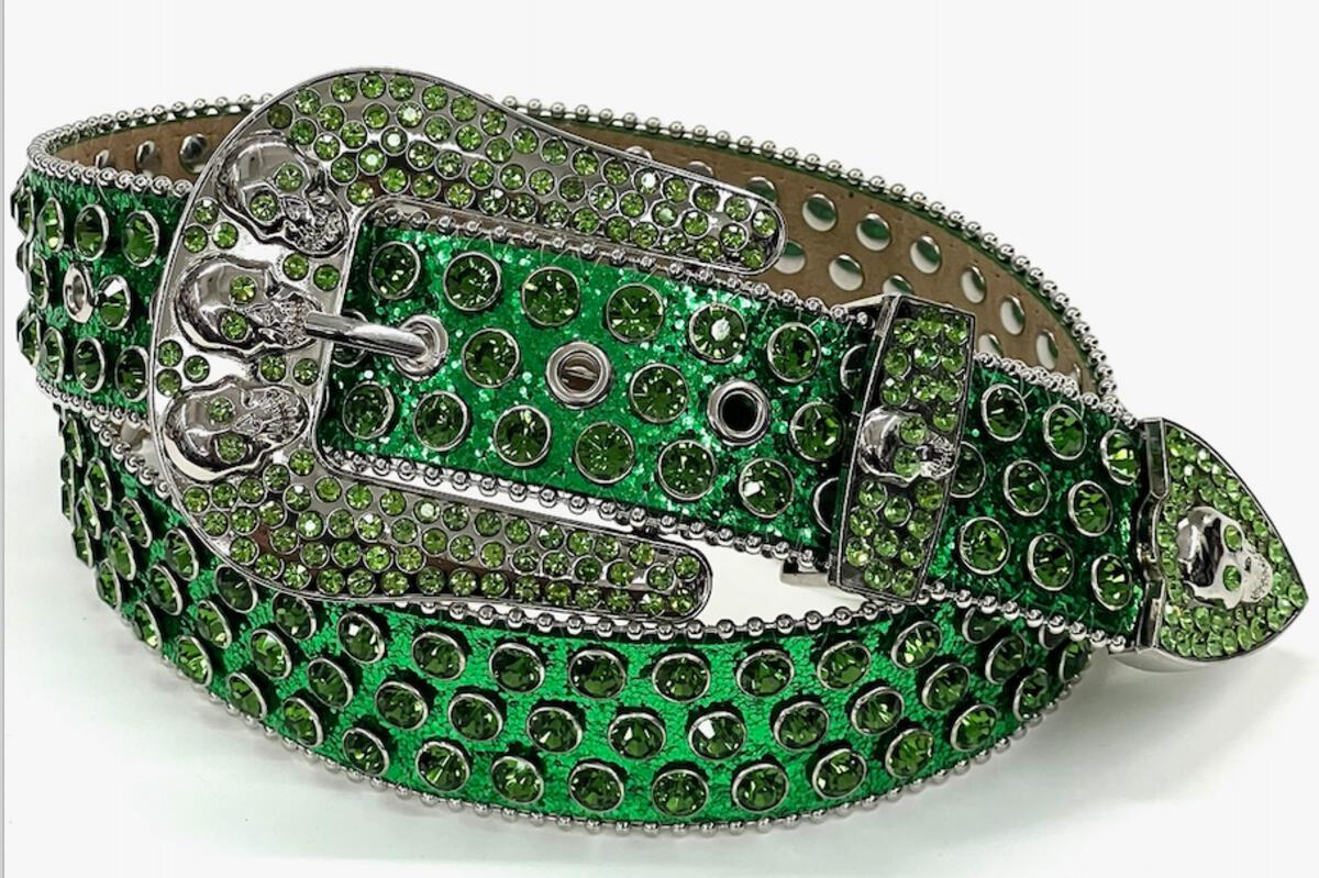 MEN GREEN SKULL RHINESTONE BELT