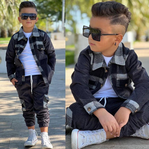 KIDS DARK GRAY VELVET FLANNEL 3PCS SET