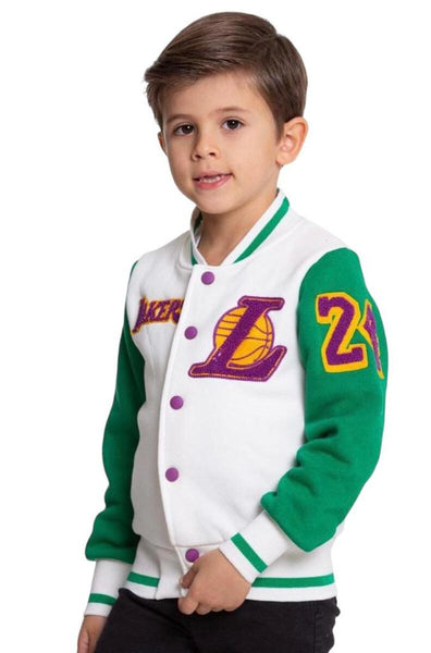 KIDS WHITE & GREEN LAKERS EMBROIDERY JACKET