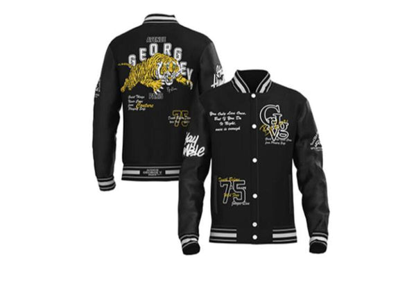 MEN GEORGE V RHINESTONE TIGER BLACK/ BLACK VARSITY JACKET