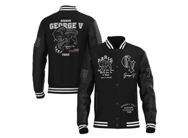 MEN GEORGE V RHINESTONE BLACK CAT BLAK/ BLACK VARSITY JACKET