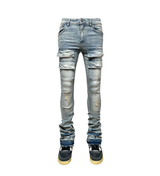 GENUINE VINTAGE BLUE DAMAGED STACK JEANS