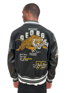 MEN GEORGE V RHINESTONE TIGER BLACK/ BLACK VARSITY JACKET