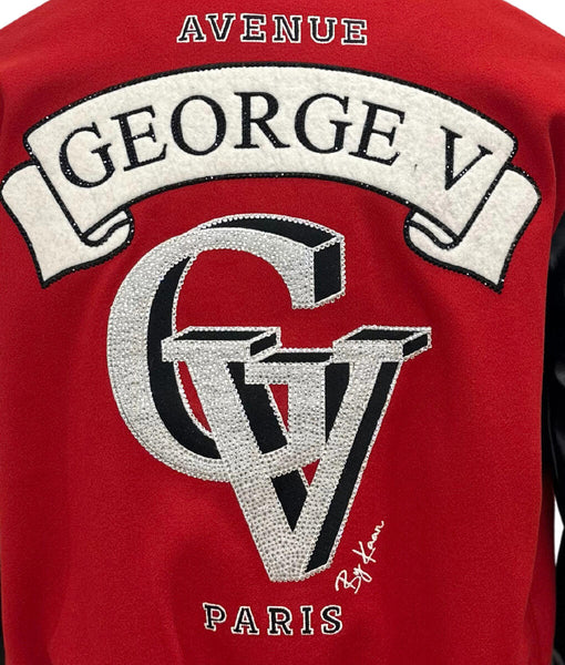 MEN GEORGE V RHINESTONE GV LOGO RED/ BLACK VARSITY JACKET