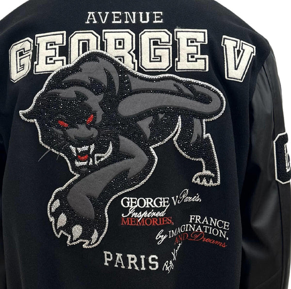 MEN GEORGE V RHINESTONE BLACK CAT BLAK/ BLACK VARSITY JACKET