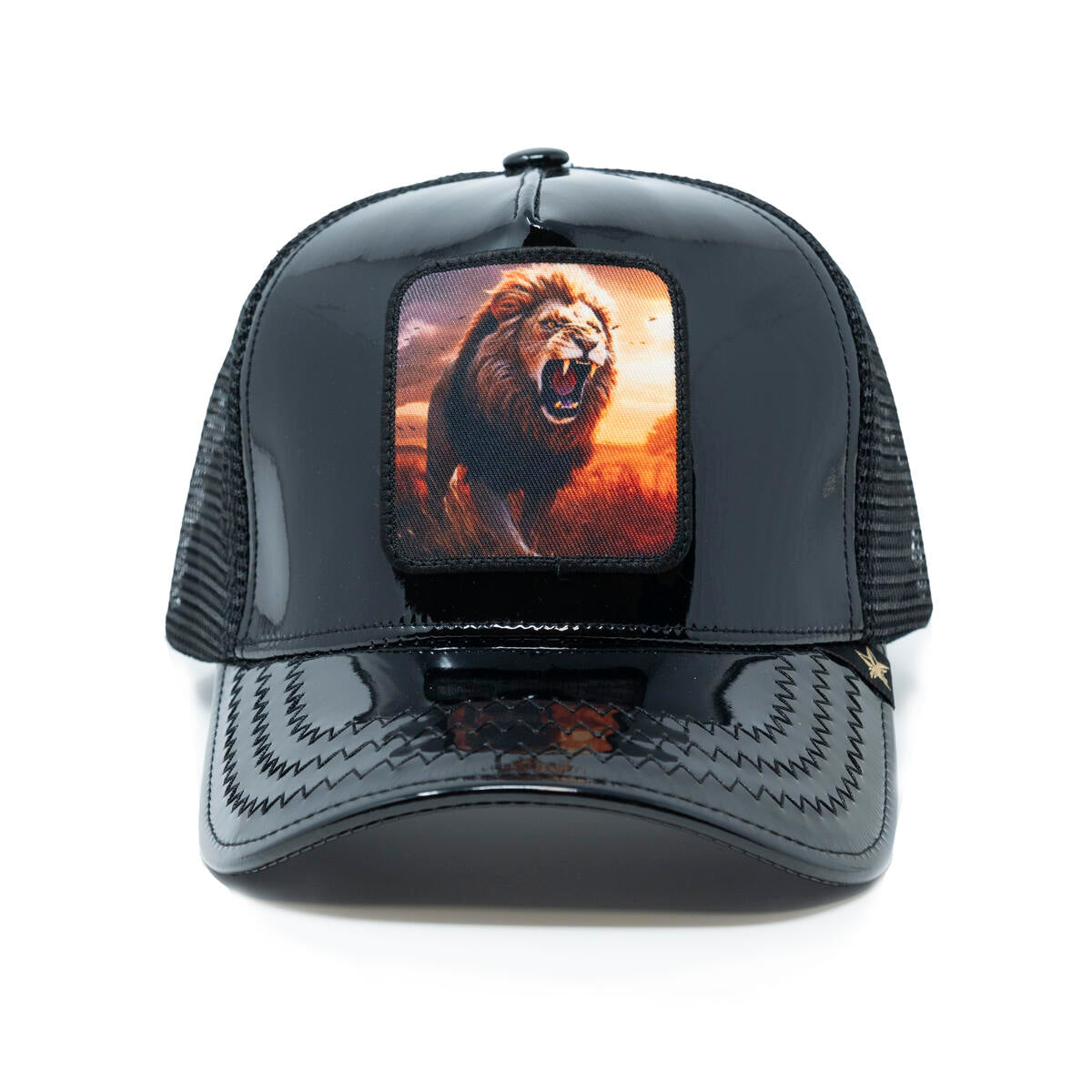 Men/ Women Patten Leather Lion Black  trucker hat