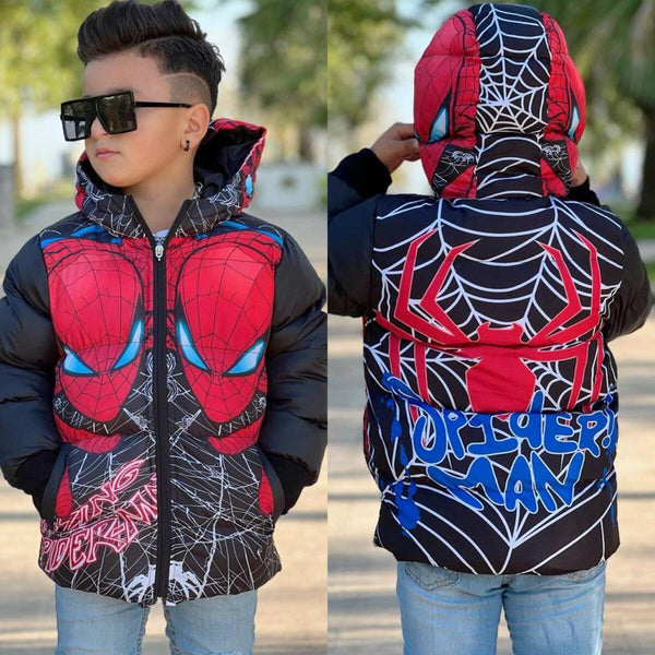 KIDS BLACK & RED SPIDERMAN PUFFER JACKET