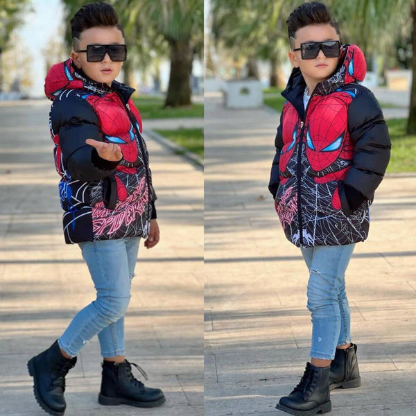 KIDS BLACK & RED SPIDERMAN PUFFER JACKET