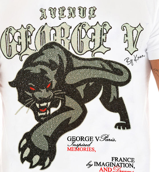 Men White George V Rhinestone Black Panther