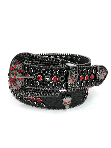 MEN BLACK/ RED SKULL RHINESTONE BELT