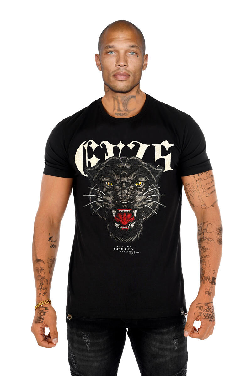 Men Black George V Rhinestone Black Panther Face