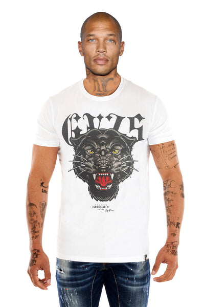 Men White George V Rhinestone Black Panther Face