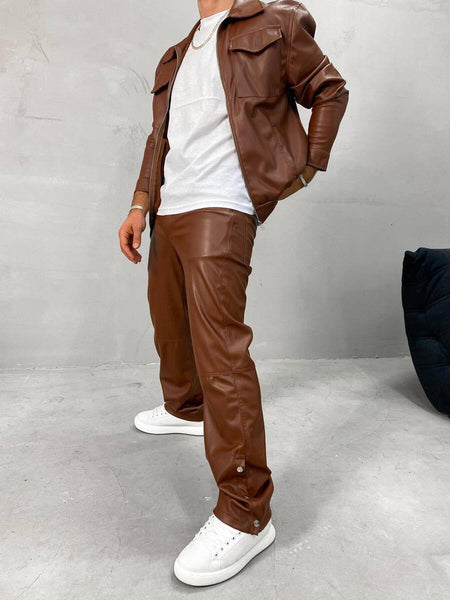 MEN BROWN FAUX LEATHER SET