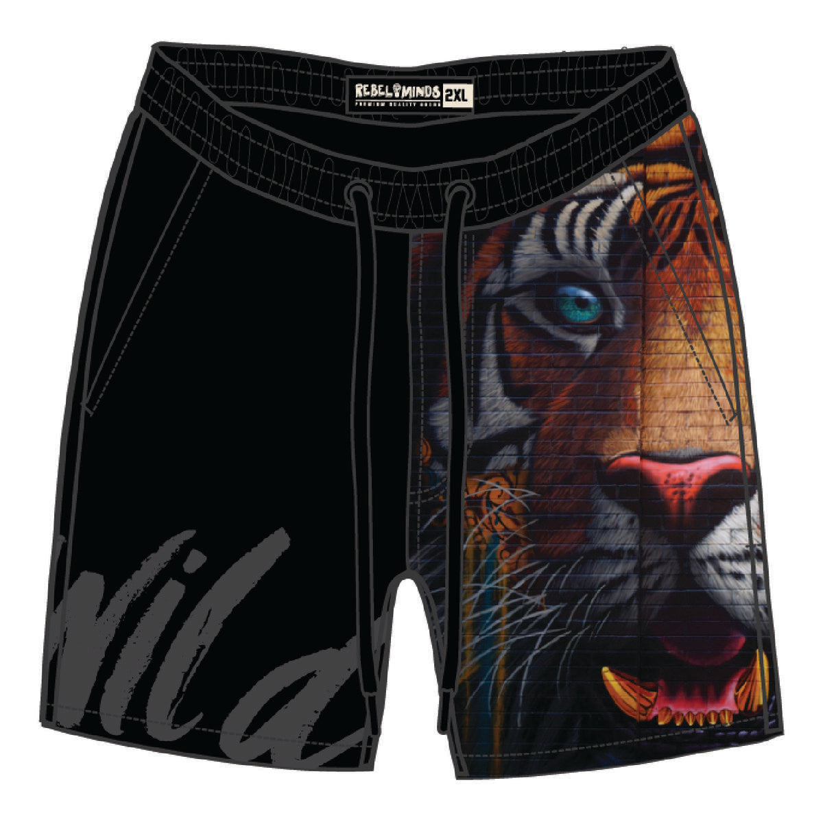 MEN BLACK WILD TIGER BOARD SHORTS