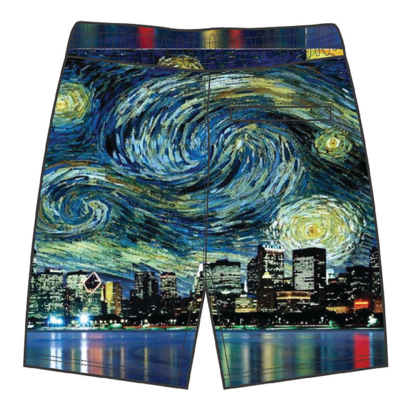 MEN BLACK BIG & TALL SKYSCRAPER BOARD SHORTS