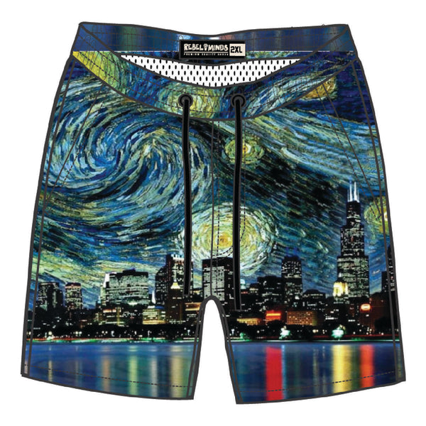 MEN BLACK BIG & TALL SKYSCRAPER BOARD SHORTS