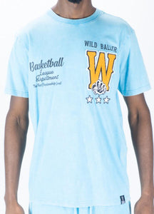 MEN LITE BLUE ACID WASHED WILD BALLER TEE