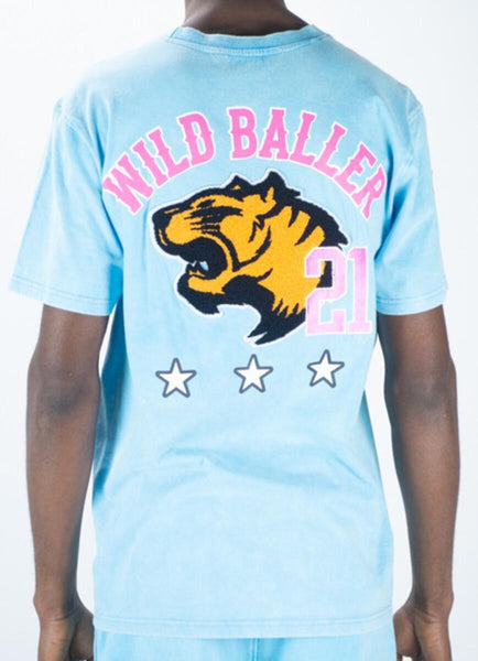 MEN LITE BLUE BIG & TALL ACID WASHED WILD BALLER TEE