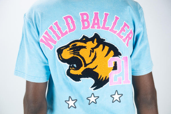 MEN LITE BLUE BIG & TALL ACID WASHED WILD BALLER TEE