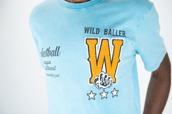 MEN LITE BLUE BIG & TALL ACID WASHED WILD BALLER TEE