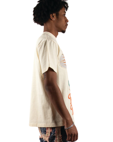 MEN'S BEIGE MAJESTIK THE GOAT TAPESTRY PATCH TEE