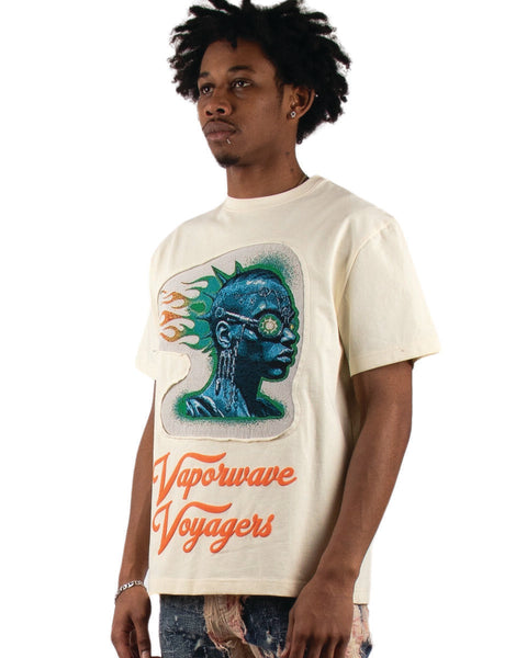 MEN'S BEIGE MAJESTIK THE GOAT TAPESTRY PATCH TEE