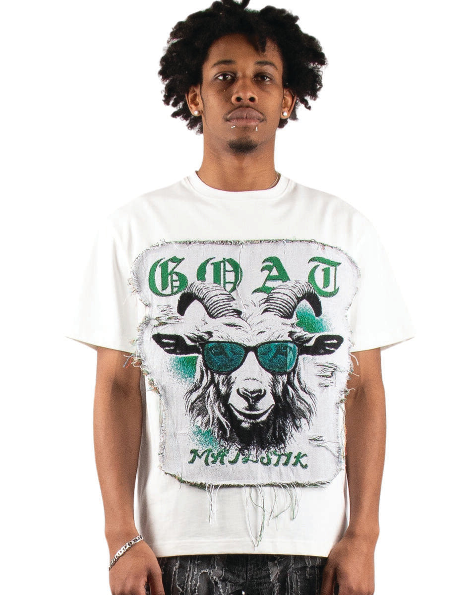 MEN'S MAJESTIK WHITE TAPESTRY PATCH GOAT TEE