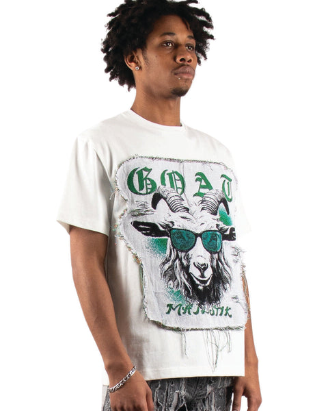 MEN'S MAJESTIK WHITE TAPESTRY PATCH GOAT TEE