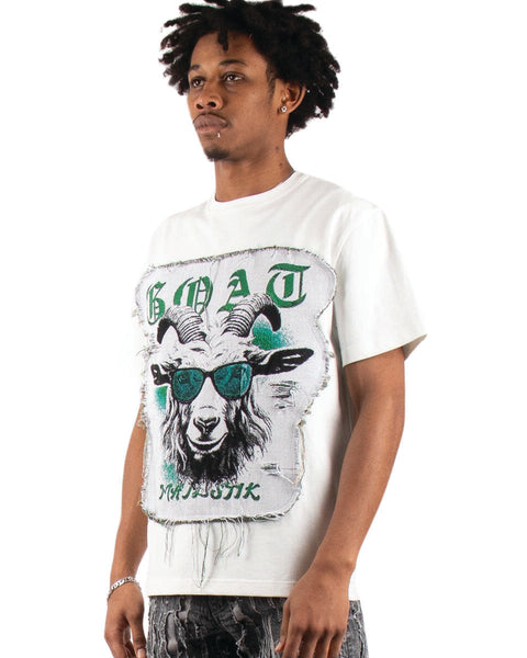 MEN'S MAJESTIK WHITE TAPESTRY PATCH GOAT TEE