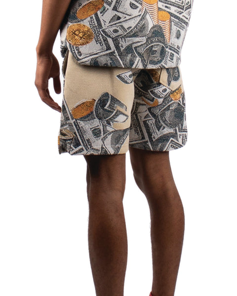 MEN'S MAJESTIK CASH IS KING HEAVY TAPESTRY SHORTS