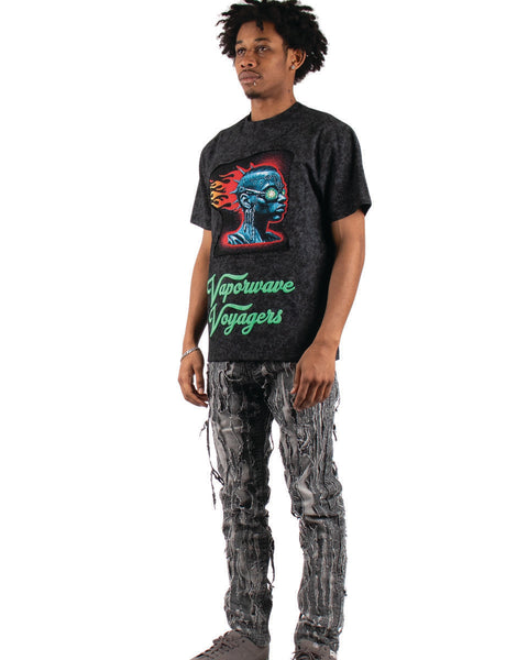 MEN'S BLACK MAJESTIK CYBER PUNK TAPESTRY PATCH TEE