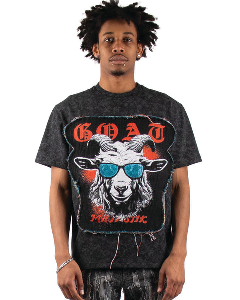 MEN'S BLACK MAJESTIK THE GOAT TAPESTRY PATCH TEE