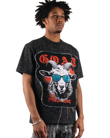 MEN'S BLACK MAJESTIK THE GOAT TAPESTRY PATCH TEE