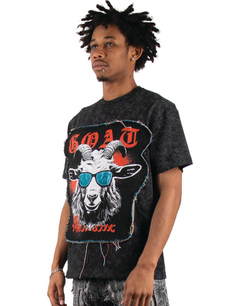 MEN'S BLACK MAJESTIK THE GOAT TAPESTRY PATCH TEE