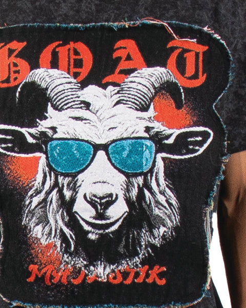 MEN'S BLACK MAJESTIK THE GOAT TAPESTRY PATCH TEE