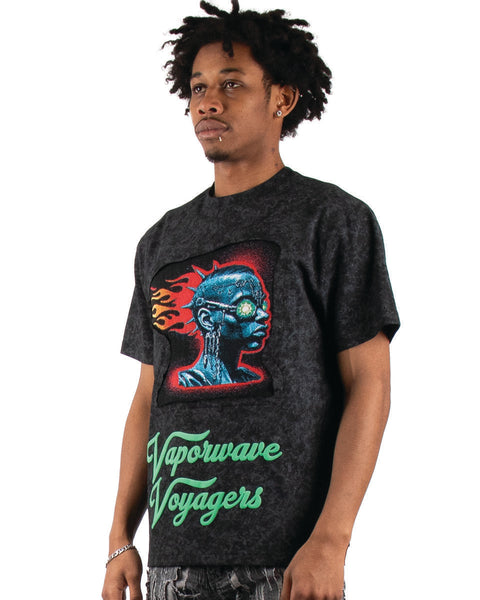 MEN'S BLACK MAJESTIK CYBER PUNK TAPESTRY PATCH TEE