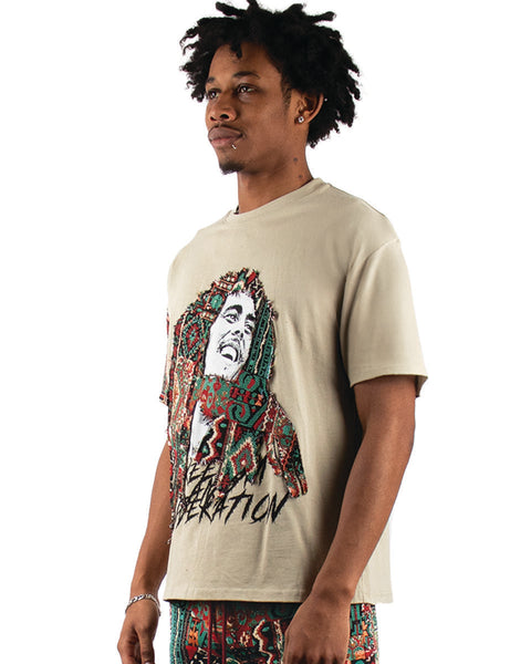 MEN'S MAJESTIK EGG-SHELL TAPESTRY PATCH BOB MARLEY TEE