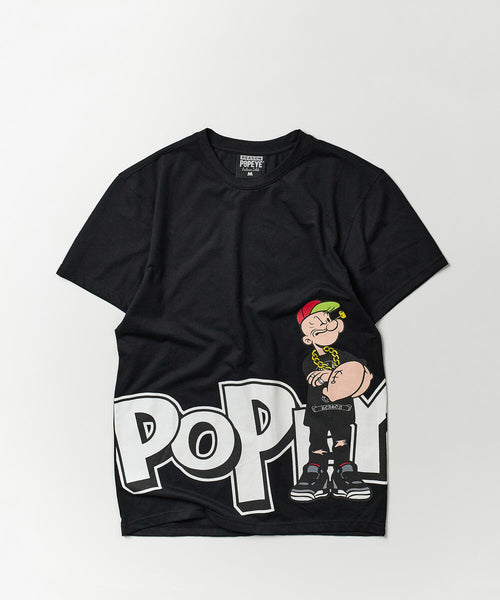 Men Black Reason Brand Popeye Side Print Tee