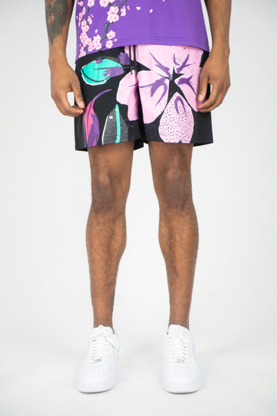 MEN BLACK/ PURPLE FLORAL BOARD SHORTS