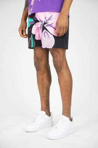 MEN BLACK/ PURPLE FLORAL BOARD SHORTS