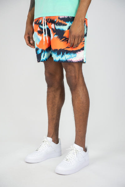 MEN BLACK/ ORANGE TIGER BOARD SHORTS