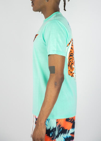 MEN TEAL MULTI TIGERS GRAPHIC TEE